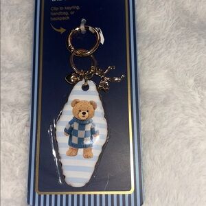 Piper Blue and Gold Striped Teddy Bear Bag Charm